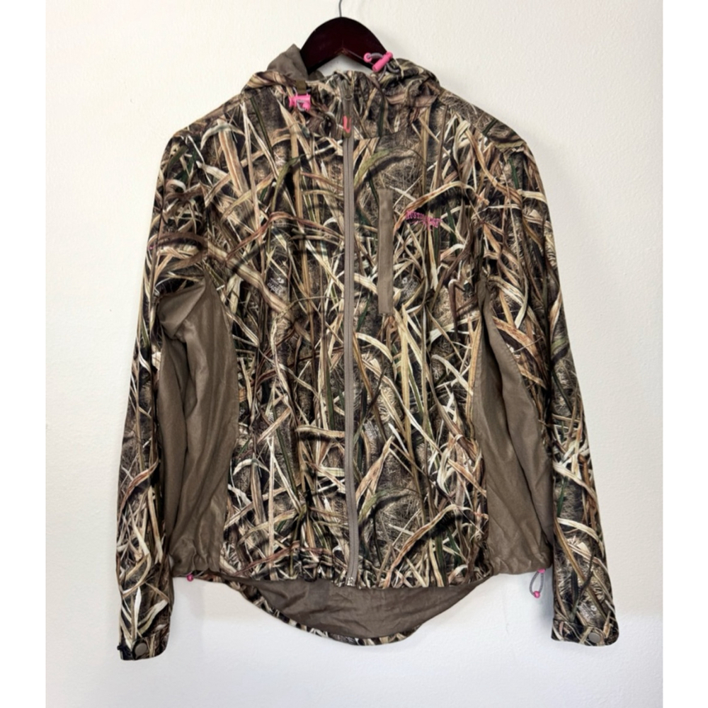 Rustic Ridge Women’s Camo Hunting Jacket Size Large Hooded Outdoor Waterproof Re